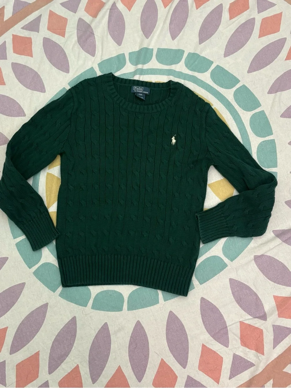 Ralph Lauren Dark Green Cable-Knit Crewneck Sweater